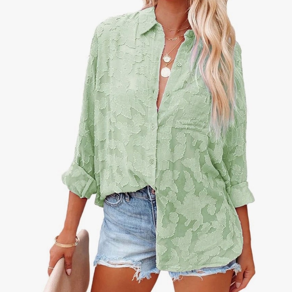 Women's Chiffon Floral Button Down Blouse